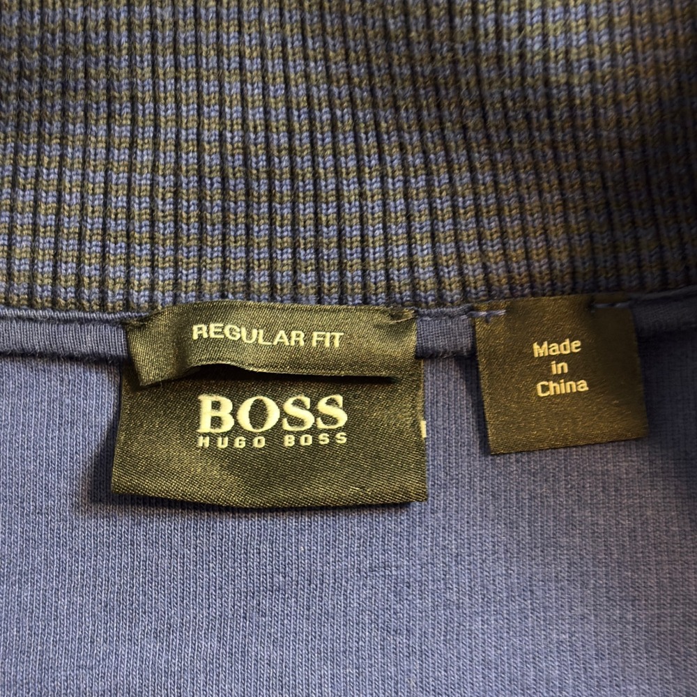 BOSS Hugo Boss Men Medium Blue 100% Cotton Quarter Zip Pullover Sweater Knit - Picture 5 of 10